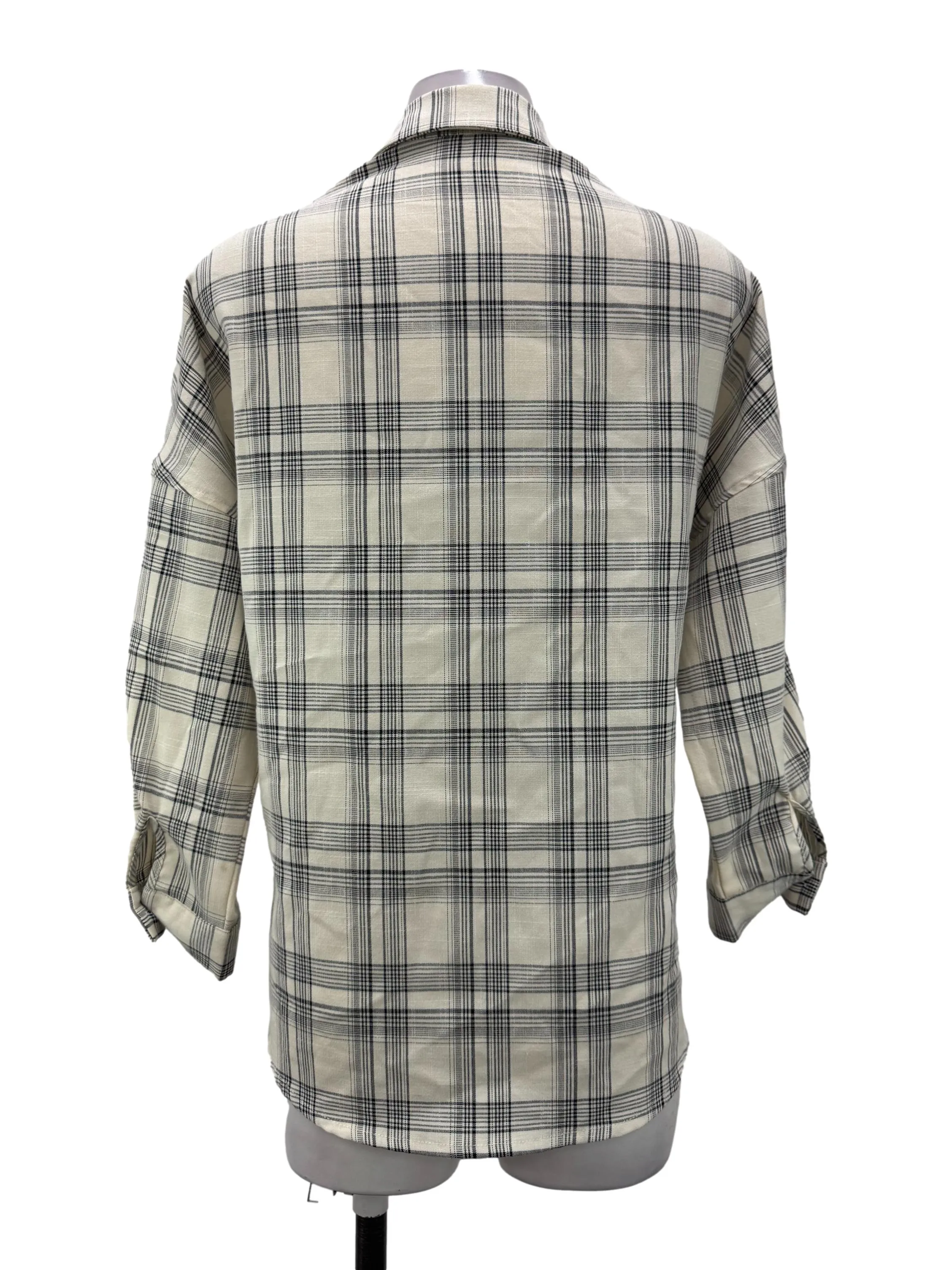 Beige And Black Plaid Button Down Shirt