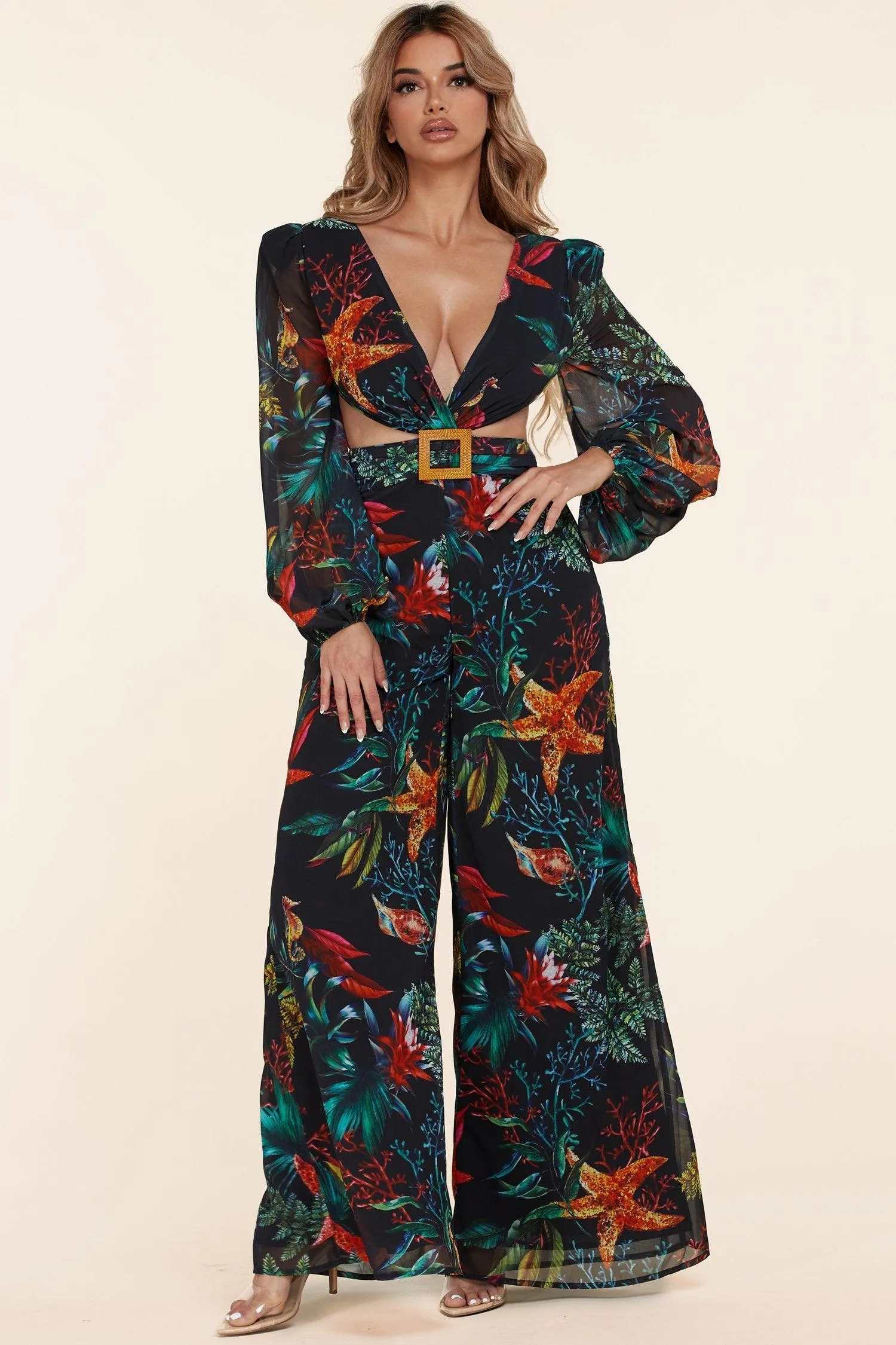 BLACK WIDE LEG JUMPSUIT WITH OPEN BACK