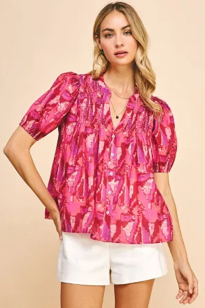Button Down Short Sleeve Blouse