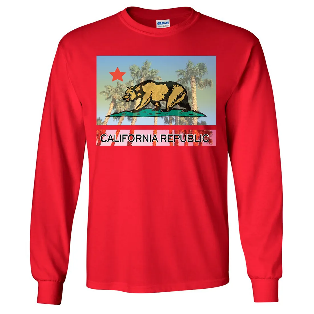 California Republic Palm Tree Bear Long Sleeve Shirt