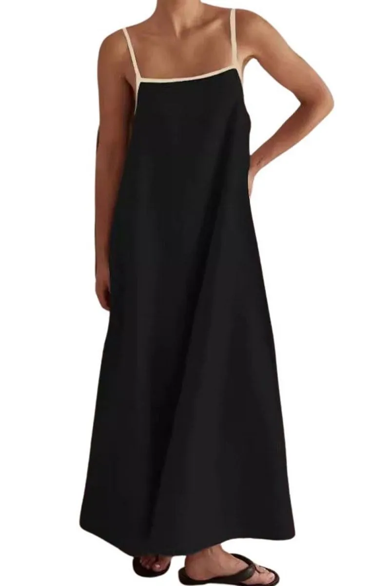 Chouyatou Women Summer Spaghetti Straps Linen Sleeveless Maxi Long Flowy Dress