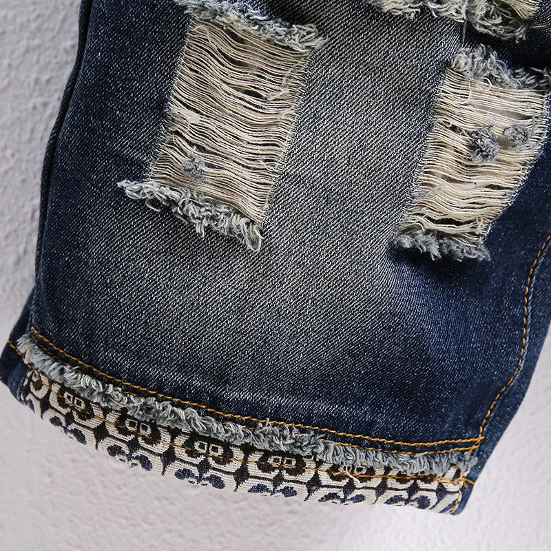Fashion Men's Jean Shorts Mid Waisted Men's Ripped Jeans Shorts