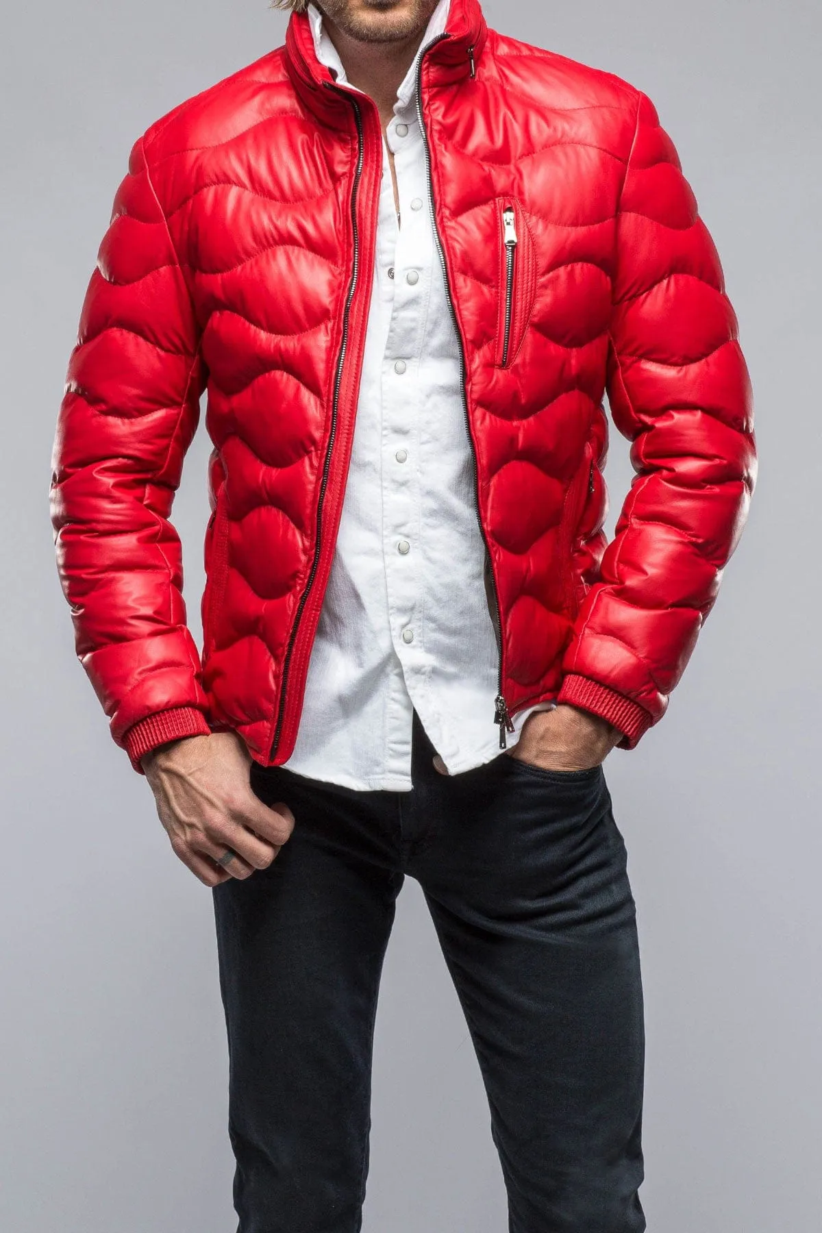 Heinzer Leather Puffer In Red
