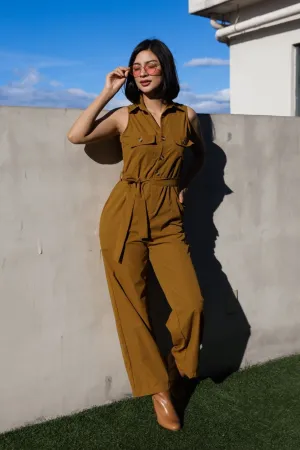 KAT Buttoned Tie-waist Jumpsuit (Deep Mustard)