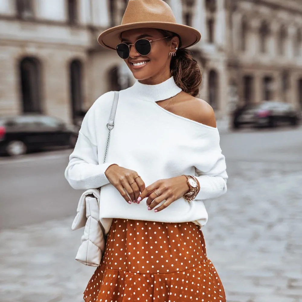 Loose Irregular Halter One Shoulder Sweaters
