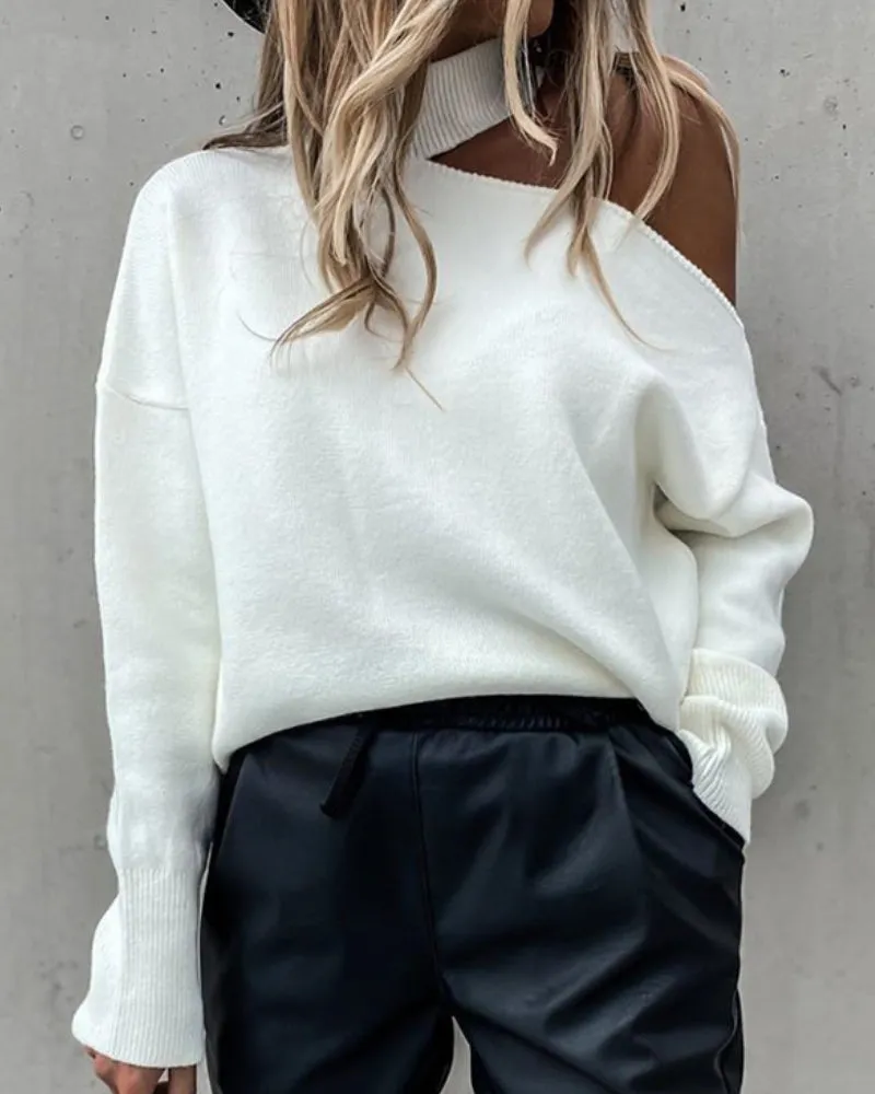 Loose Irregular Halter One Shoulder Sweaters