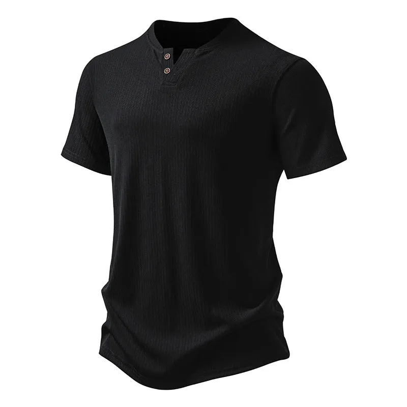 Men Crewneck Buttons Short Sleeves T-Shirt