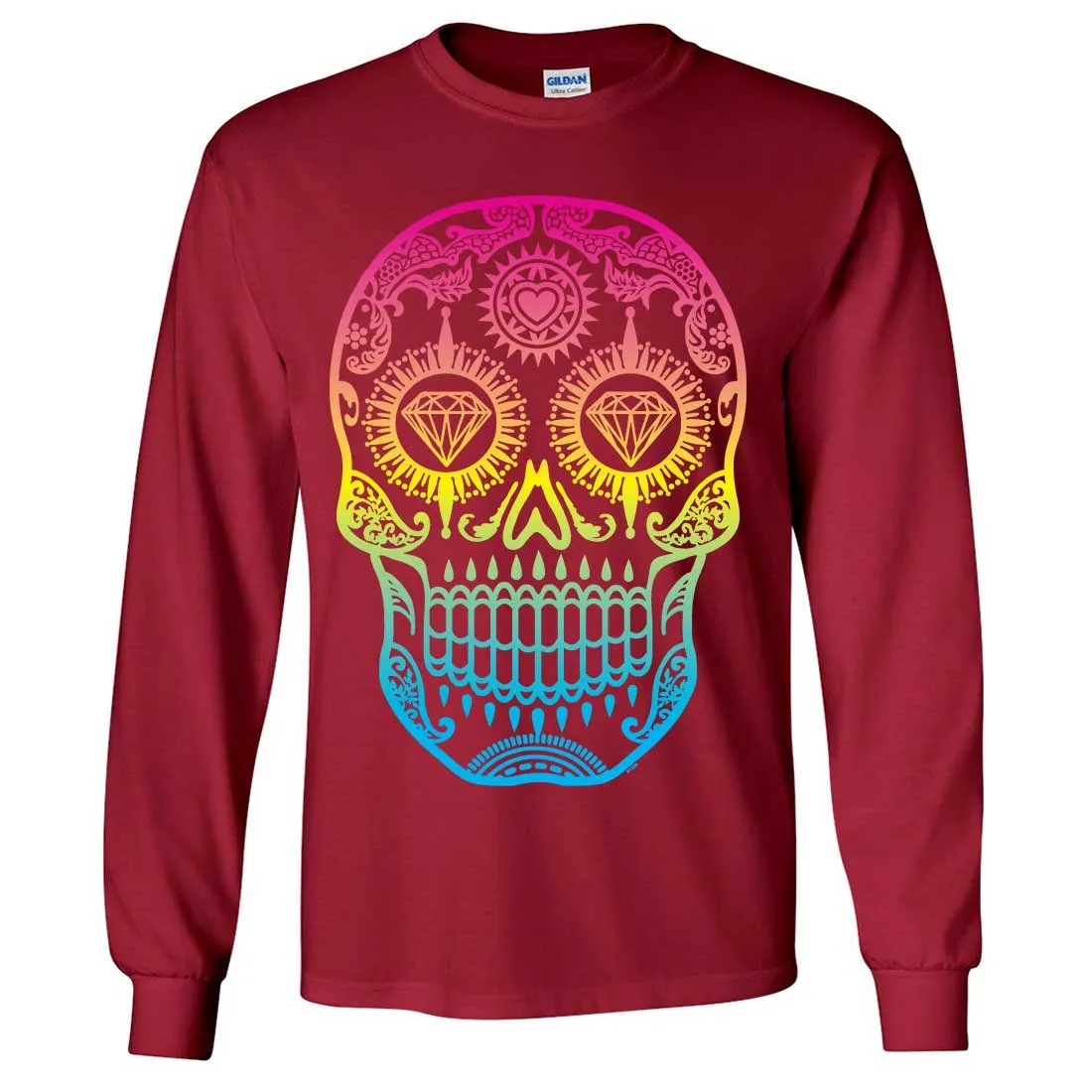 Neon Diamond Eyes Smiling Sugar Skull Long Sleeve Shirt