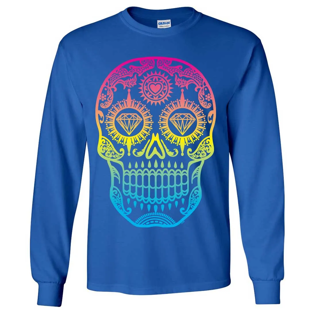 Neon Diamond Eyes Smiling Sugar Skull Long Sleeve Shirt