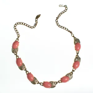 Vintage Pink Lucite Necklace, Gold Tone, Hook Clasp