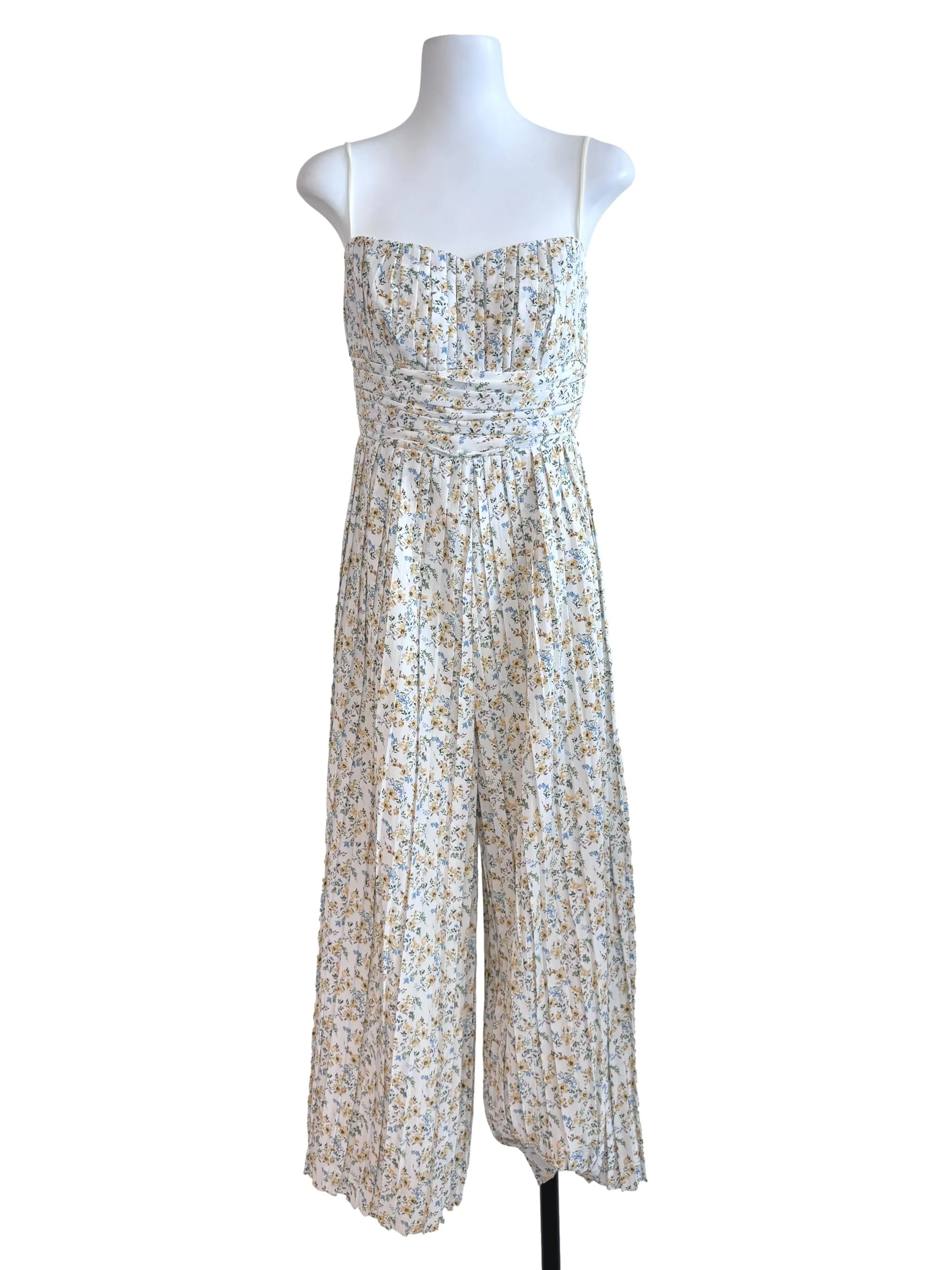 White Floral Pleated Jumpsuits