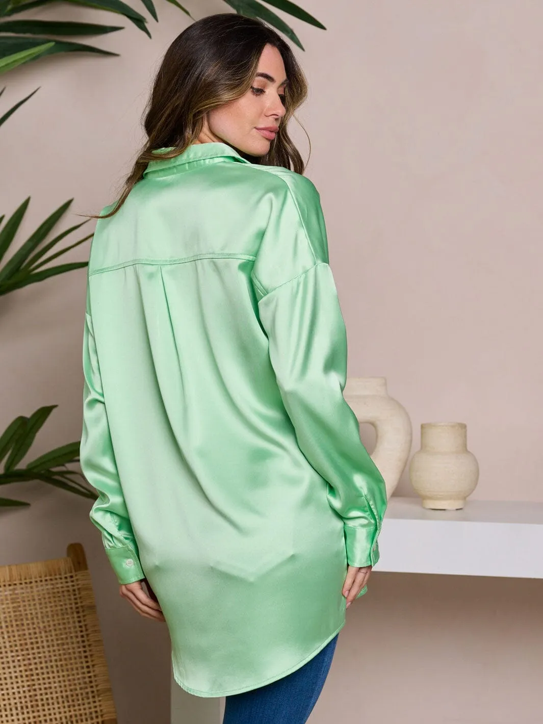 WOMEN'S LONG SLEEVE BUTTON UP SILK BLOUSE TOP