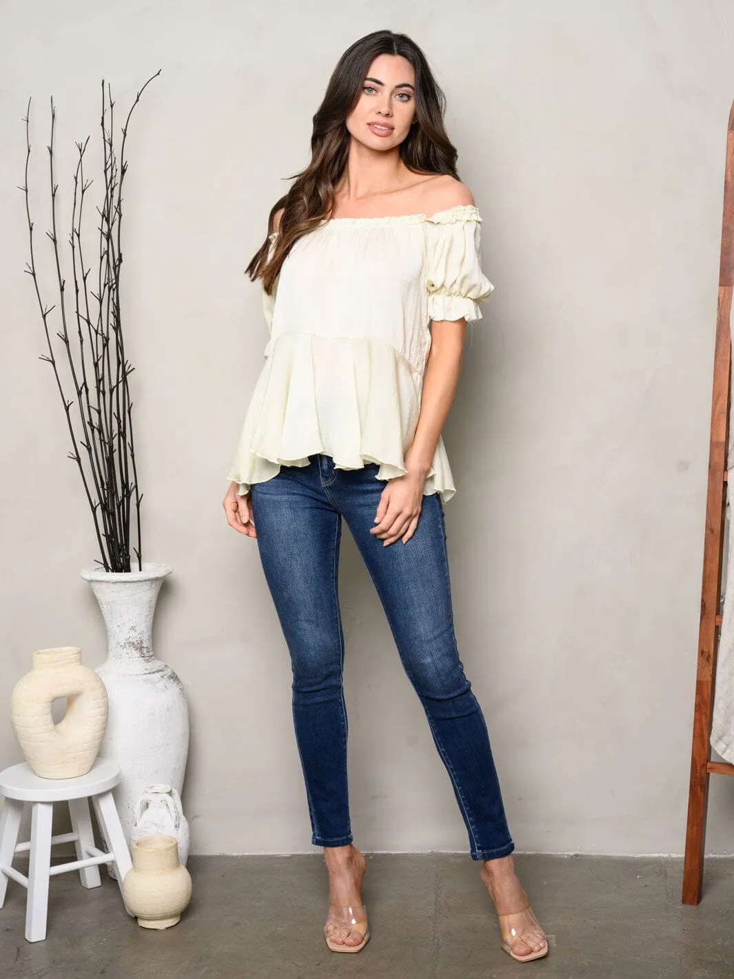 WOMEN'S OFF SHOULDER SHORT SLEEVE TUNIC TOP