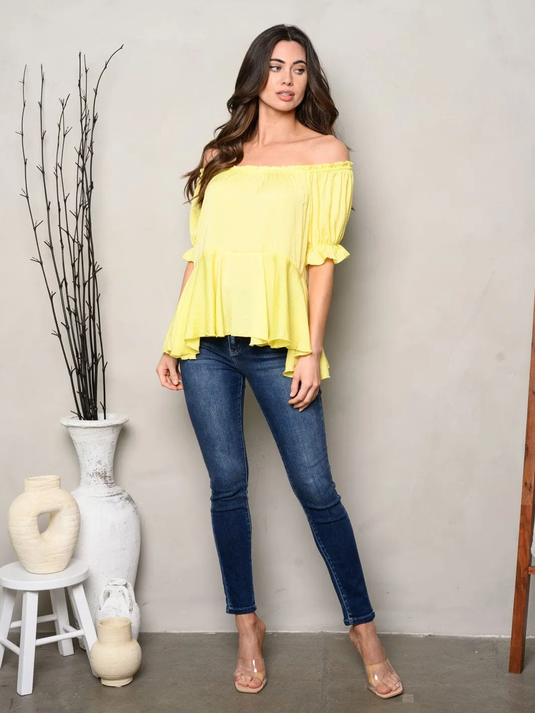 WOMEN'S OFF SHOULDER SHORT SLEEVE TUNIC TOP